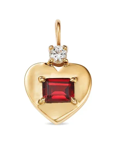 Moon & Meadow 14k Yellow Gold Garnet & White Topaz Heart Charm Pendant In Red/gold