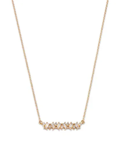 Moon & Meadow 14k Yellow Gold Lab Grown Diamond Round & Baguette Bar Necklace, 16-20