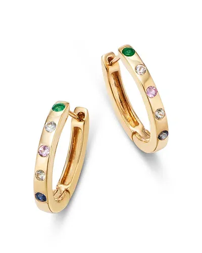 Moon & Meadow 14k Yellow Gold Multi Gemstone Huggie Hoop Earrings - Exclusive In Multi/gold