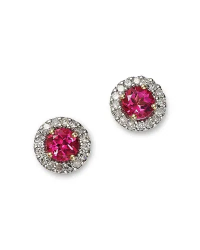 Moon & Meadow 14k Yellow Gold Pink Topaz & Diamond Stud Earrings In Pink/white