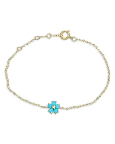 Moon & Meadow 14k Yellow Gold Turquoise & Diamond Pendant Bracelet, 0.02 Ct. T. W. In Blue/gold