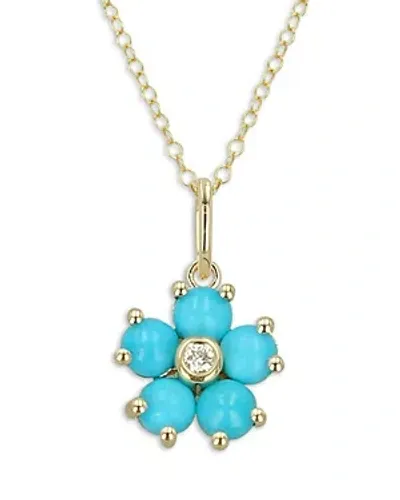 Moon & Meadow 14k Yellow Gold Turquoise & Diamond Pendant Necklace, 0.02 Ct. T. W. In Blue/gold