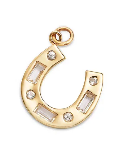 Moon & Meadow 14k Yellow Gold White Topaz Round & Baguette Horseshoe Charm Pendant In White/gold