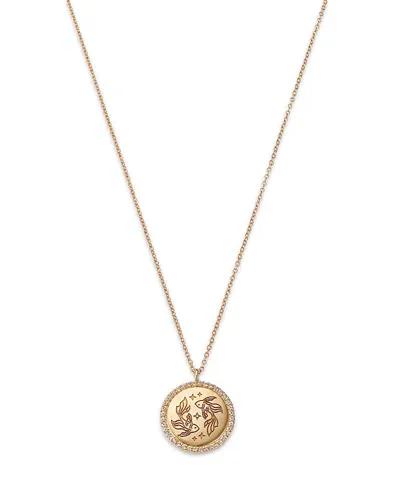 Moon & Meadow 14k Yellow Gold White Topaz Zodiac Pendant Necklace, 16-18 In Pisces