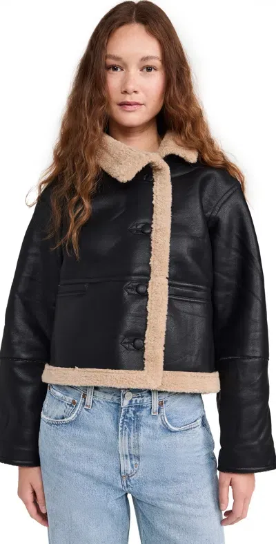 Moon River Black Faux Shearling Jacket Black