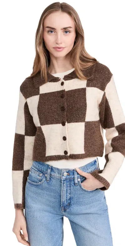 Moon River Collar Checkered Sweater Brown