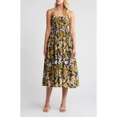 Moon River Floral Midi Sundress In Navy Multi