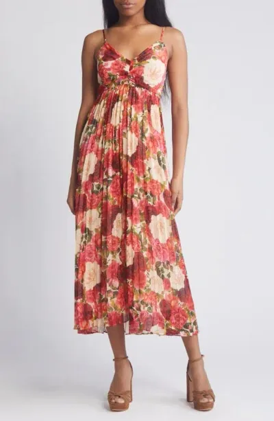 Moon River Floral Print Smocked Back Sundress In Pink Multi