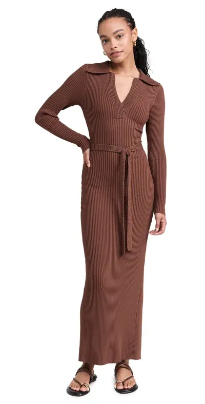 Moon River Long Sleeve Knit Midi Dress Brown