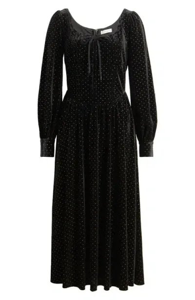 Moon River Metallic Long Sleeve Velvet Maxi Dress In Black