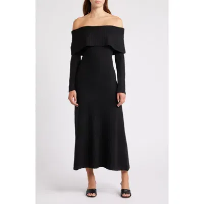 Moon River Off The Shoulder Long Sleeve Knit Dress In Black