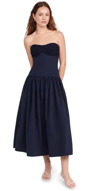 Moon River Sleeveless Shirred Midi Dress Navy