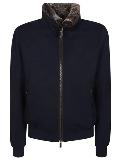 Moorer Bellati Mrw Blouson In Virgin Wool Cashmere Blend Blue