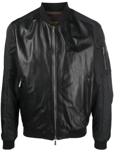 Moorer Edison-pek Leather Bomber Jacket In Black