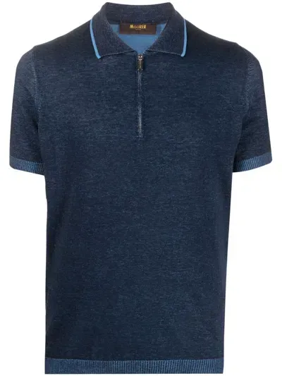 Moorer Half-zip Knitted Polo Shirt In Blue