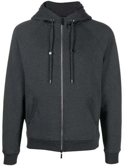 Moorer Long-sleeve Zip-up Stretch-cotton Hoodie In Grey