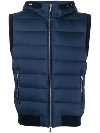 Moorer Quilted-finish Padded Gilet In Blue