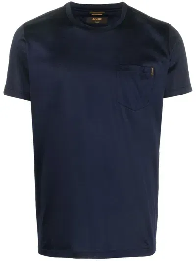 Moorer Satin Crew-neck Cotton T-shirt In Blue