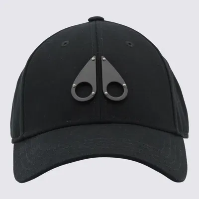 Moose Knuckles Black Canvas And Leather Baseball Cap In Blk/blk