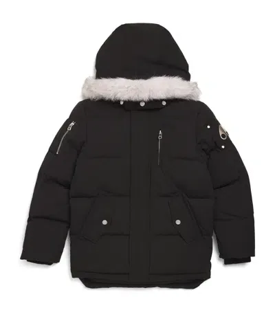 Moose Knuckles Kids' Fur-trim 3q Down Jacket In Black