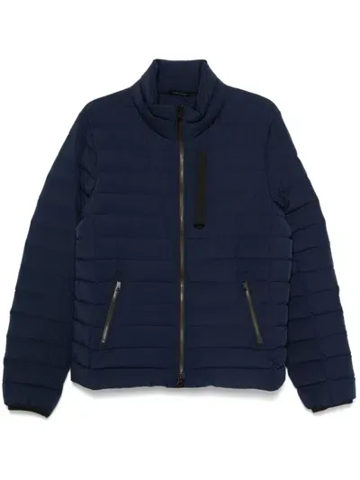 Moose Knuckles Logo Patch Quilted Down Jacket In Blue