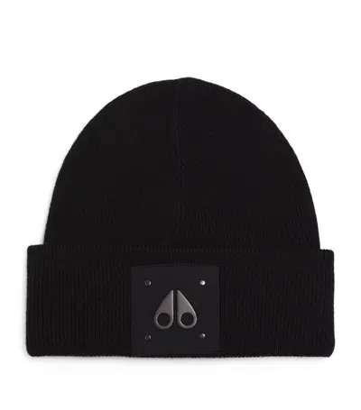 Moose Knuckles Wool Logo Beanie In Black