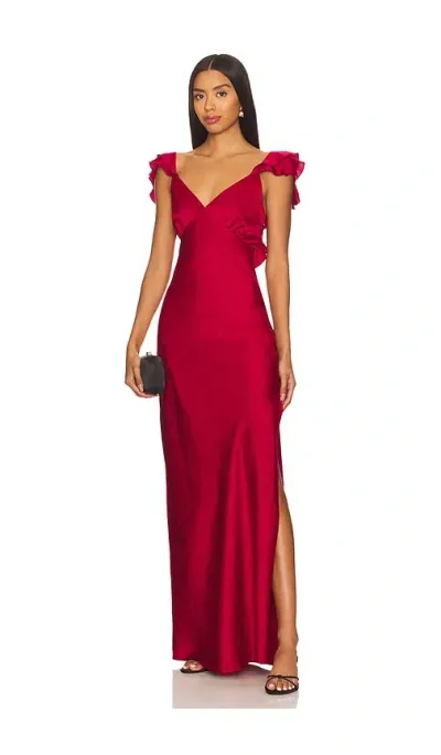 More To Come Becky Ruffle Maxi Dress In Wine