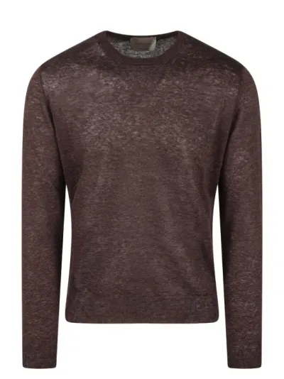 Moreno Martinelli Linen Crewneck Sweater In Brown