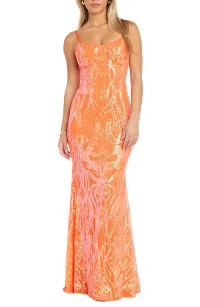 Morgan & Co. Sequin Gown In Orangina