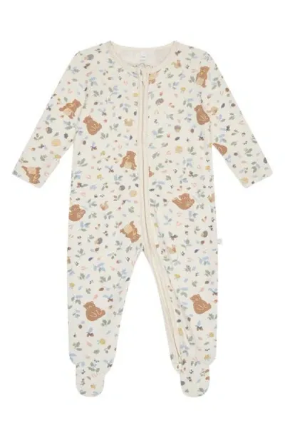 Mori Babies'  Autumn Print Fitted One-piece Footed Pajamas In Honey Bear Print