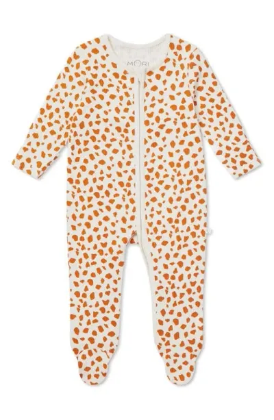 Mori Kids' Clever Zip Footie In Ribbed - Giraffe Spot Print