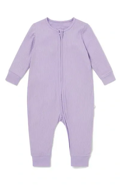 Mori Kids' Clever Zip Footie In Ribbed - Lilac