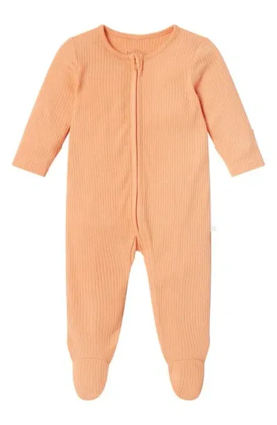 Mori Kids' Clever Zip Footie In Ribbed Orange