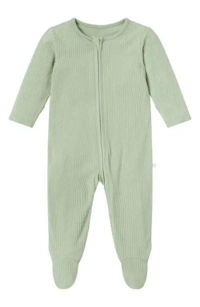 Mori Kids' Clever Zip Footie In Ribbed Sage