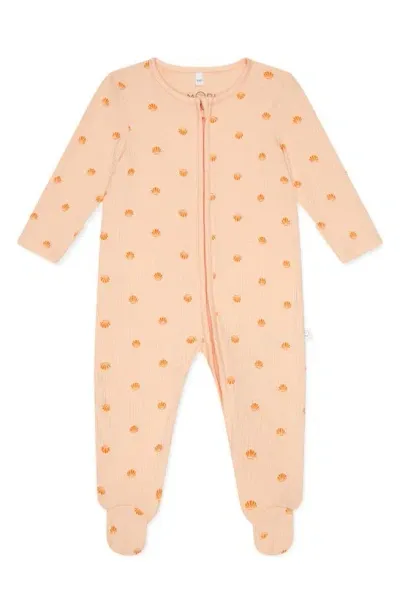 Mori Kids' Clever Zip Scallop Print Fitted One-piece Footed Pajamas