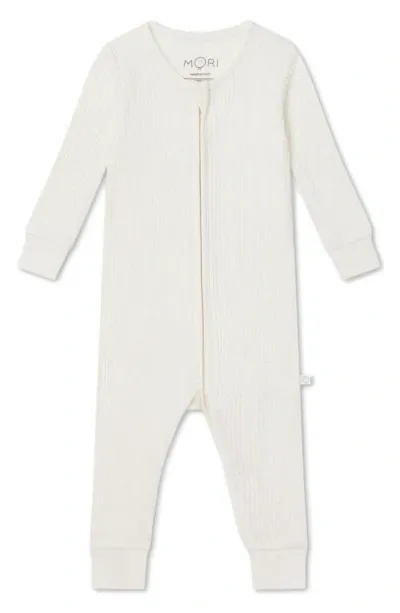 Mori Kids' Clever Zip Waffle Fitted One-piece Pajamas In Ecru