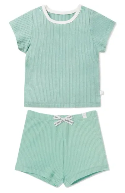 Mori Babies'  Fitted Two-piece Rib Short Pajamas In Mint