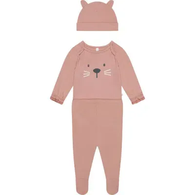 Mori Babies'  My First Christmas Hat, Bodysuit & Footed Leggings Set In Rose