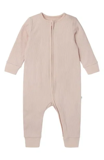 Mori Kids' Rib Fitted One-piece Romper In Blush