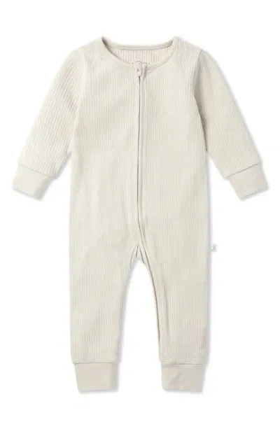 Mori Kids' Rib Fitted One-piece Romper In Ribbed Ecru