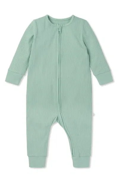 Mori Kids' Rib Fitted One-piece Romper In Ribbed Mint