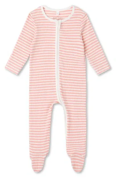 Mori Babies'  Rib Stripe Footie In Pink Stripe