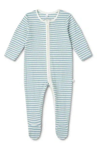 Mori Babies'  Rib Stripe Footie In Sea Stripe