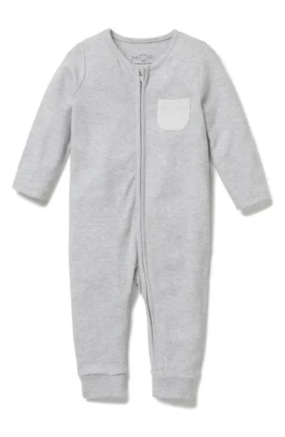 Mori Kids' Stripe Fitted One-piece Pajamas In Gray Marl