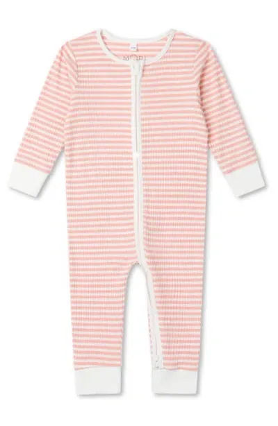 Mori Babies'  Stripe Rib One-piece Romper In Pink Stripe