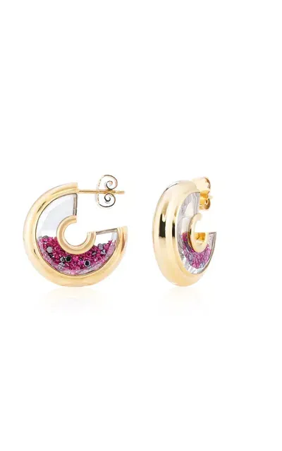 Moritz Glik Letra 18k Yellow Gold Ruby; Black Diamond Earrings