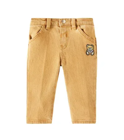 Moschino Baby Teddy Bear Cotton Pants In Brown