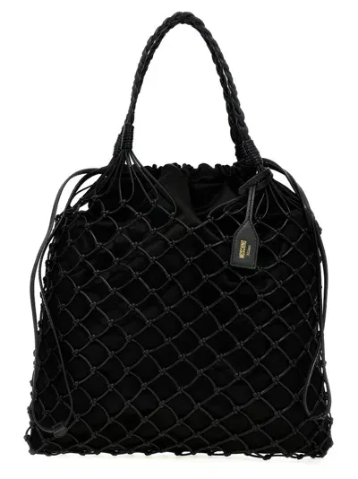 Moschino Basket Net Drawstring Tote Bag In Black