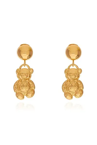 Moschino Bear Dangling Clip Earrings In Gold