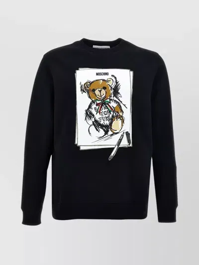 Moschino Bear Graphic Crewneck Sweatshirt With Pen Detail In Black